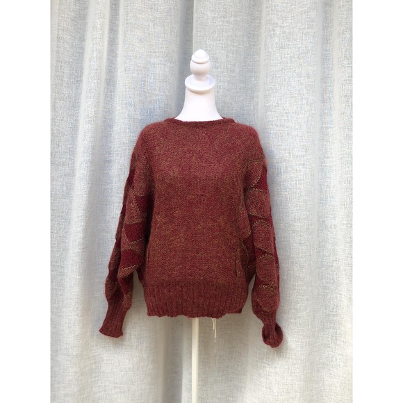 Jean Joseph Le Bon burgundy red gold mohair acrylic blend knit batwing sweater - Picture 2 of 9